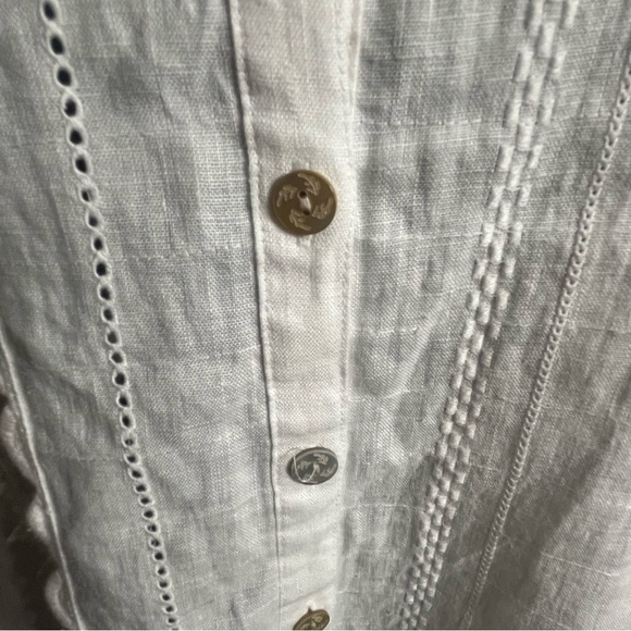 John Mark linen NWT top womens OX tuxedo boho resort Lagenlook engraved buttons - Picture 11 of 15